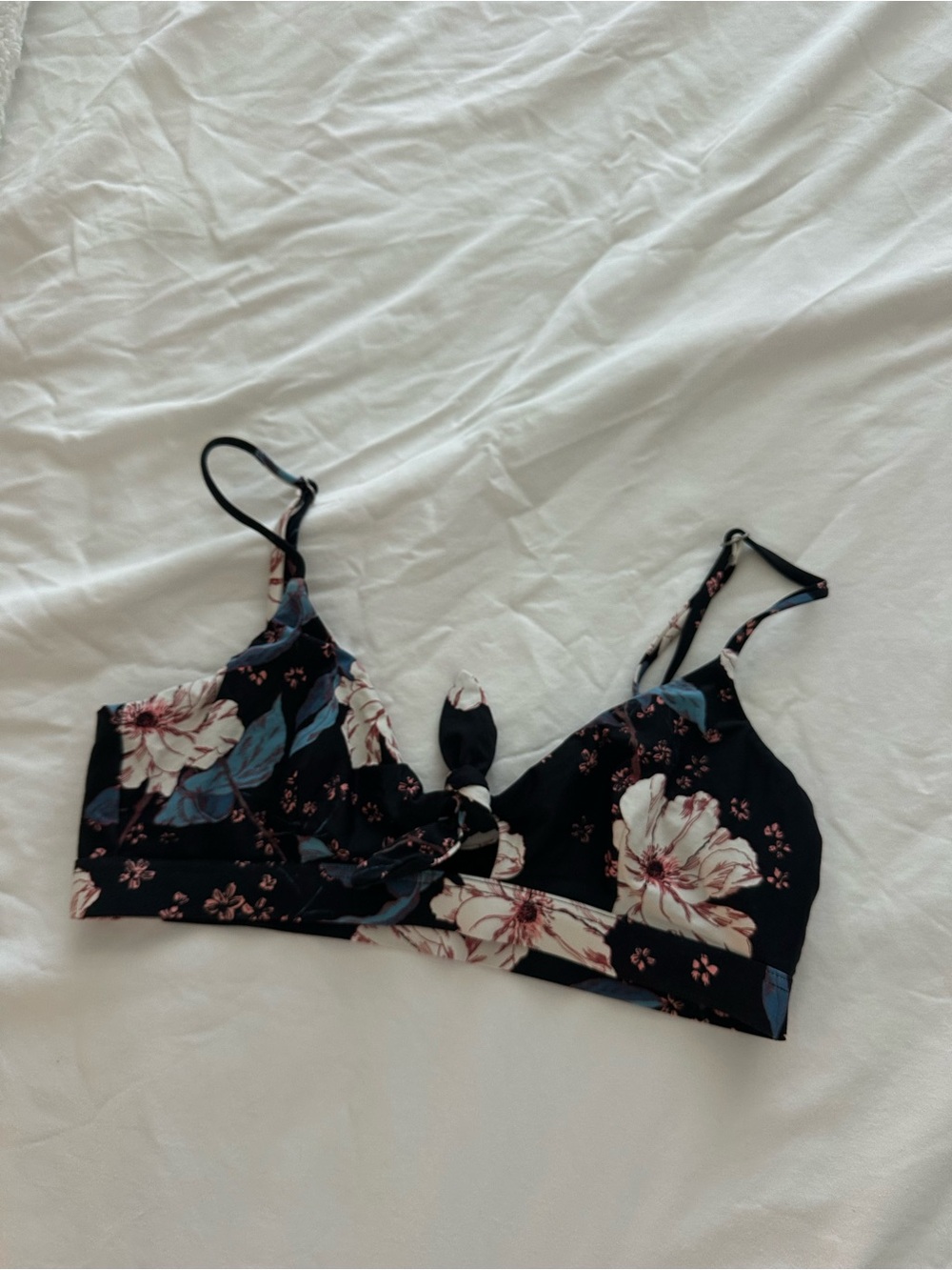 Urban Outfitters Floral Black Bikini Top with White and Blue Flowers